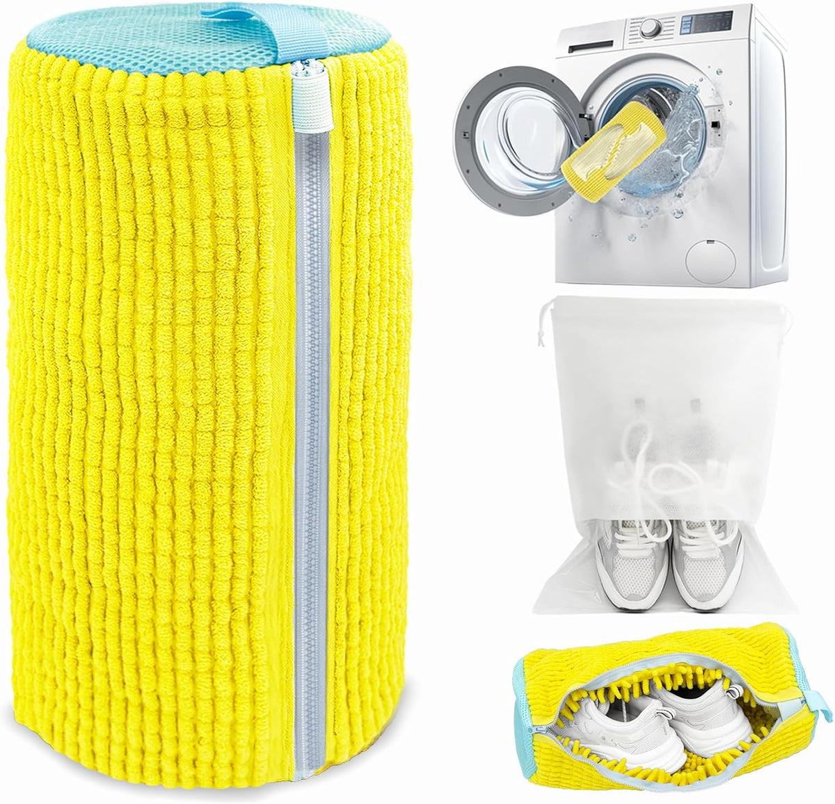 Shoe Washing Machine Bag,Laundry Shoe Bag for Washer and Dryer,Reusable Shoe Cleaning Bag for Sneakers,Tennis Shoes,With Self-locking Zipper, Microfiber Inside,Include Shoe Bag (Pro Yellow)