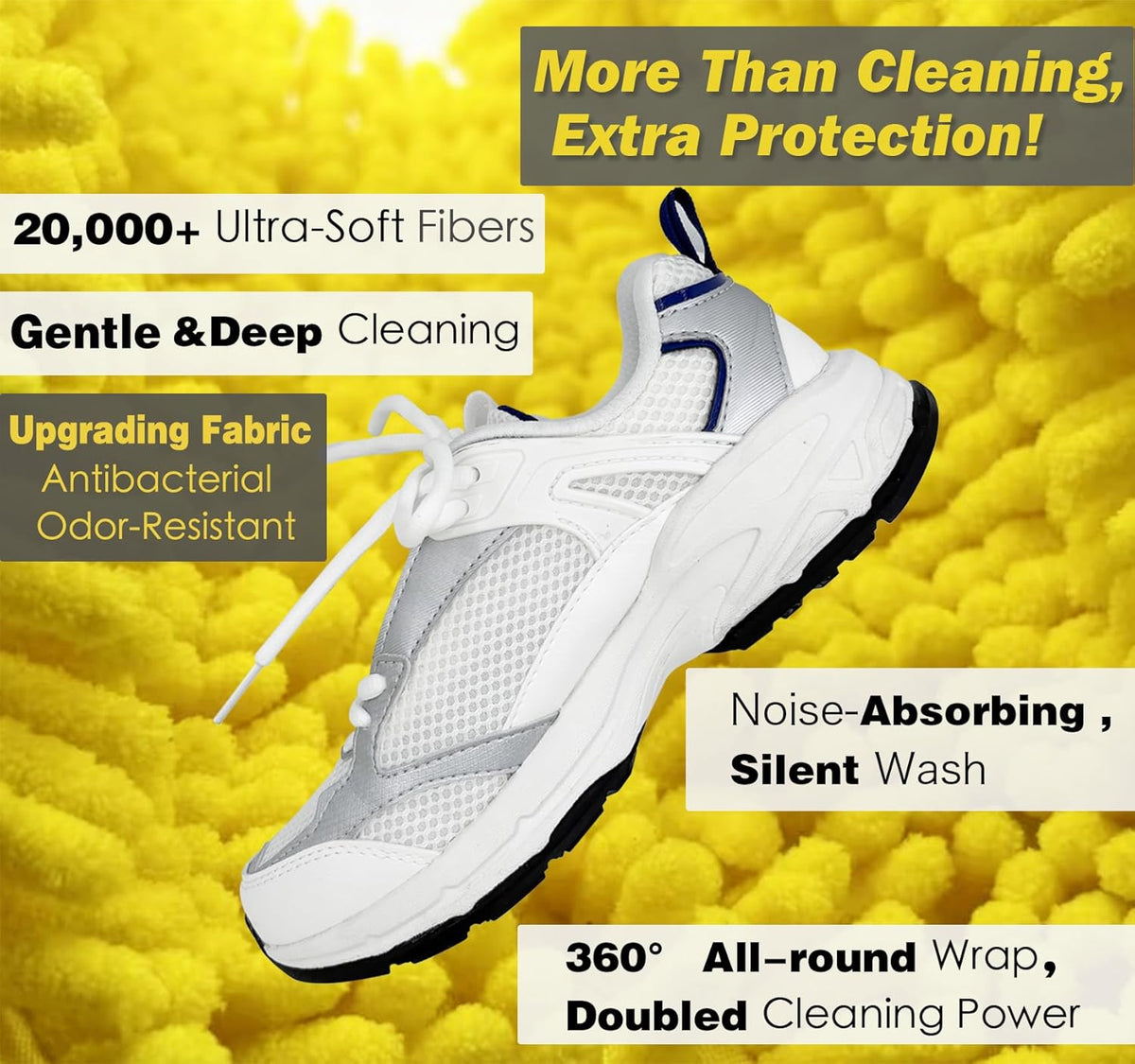 Shoe Washing Machine Bag,Laundry Shoe Bag for Washer and Dryer,Reusable Shoe Cleaning Bag for Sneakers,Tennis Shoes,With Self-locking Zipper, Microfiber Inside,Include Shoe Bag (Pro Yellow)