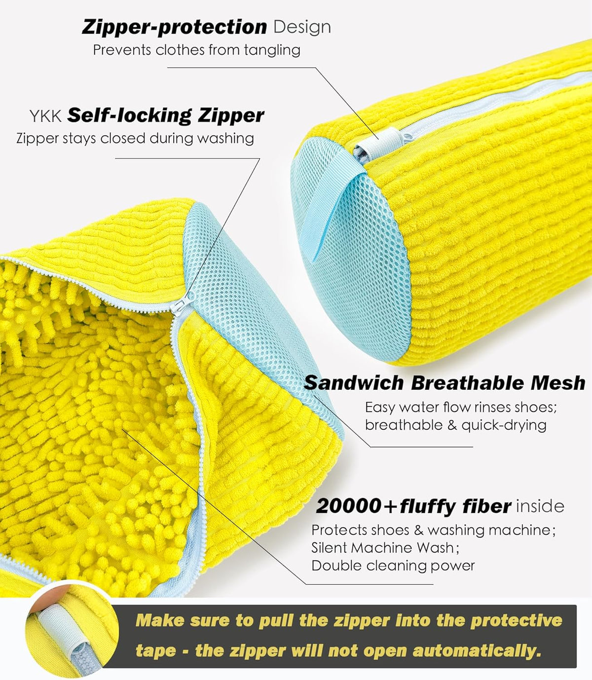 Shoe Washing Machine Bag,Laundry Shoe Bag for Washer and Dryer,Reusable Shoe Cleaning Bag for Sneakers,Tennis Shoes,With Self-locking Zipper, Microfiber Inside,Include Shoe Bag (Pro Yellow)