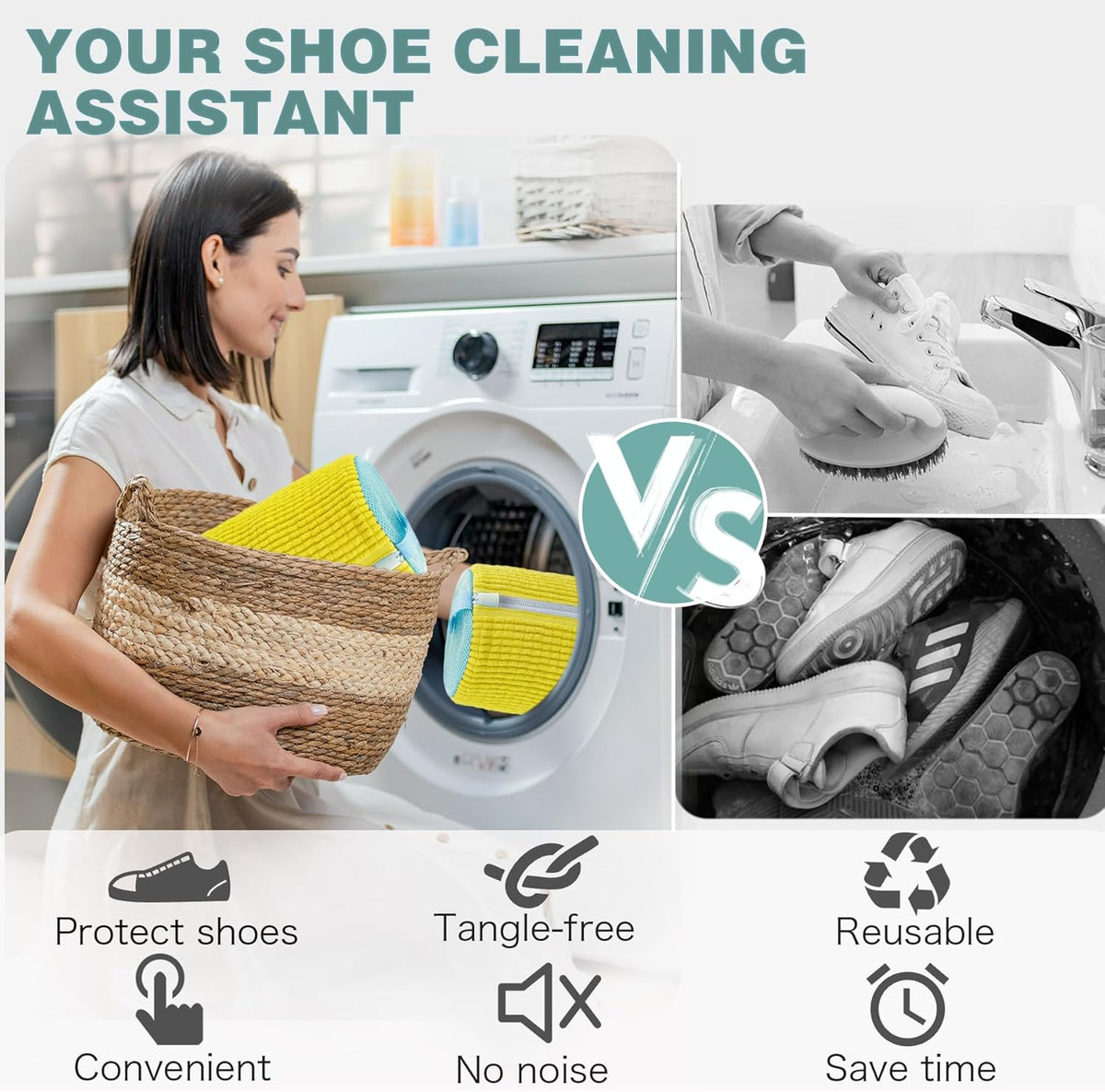 Shoe Washing Machine Bag,Laundry Shoe Bag for Washer and Dryer,Reusable Shoe Cleaning Bag for Sneakers,Tennis Shoes,With Self-locking Zipper, Microfiber Inside,Include Shoe Bag (Pro Yellow)