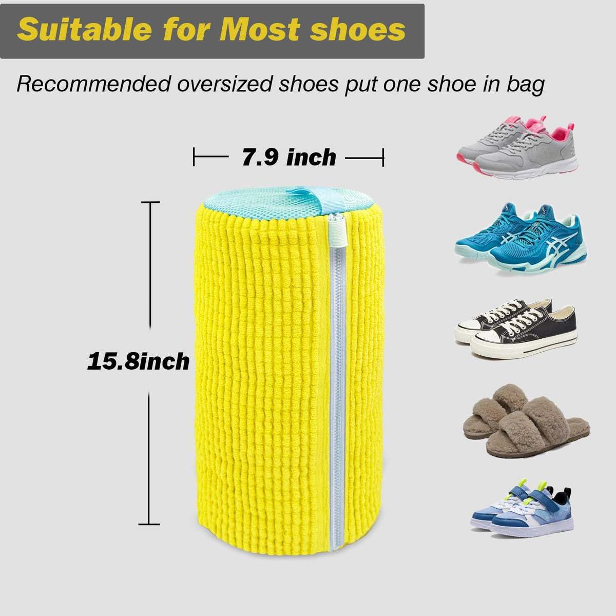 Shoe Washing Machine Bag,Laundry Shoe Bag for Washer and Dryer,Reusable Shoe Cleaning Bag for Sneakers,Tennis Shoes,With Self-locking Zipper, Microfiber Inside,Include Shoe Bag (Pro Yellow)