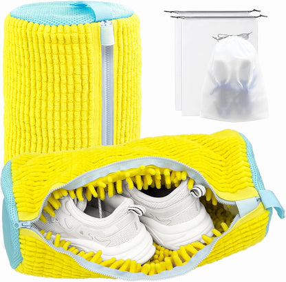 Shoe Washing Machine Bag,Laundry Shoe Bag for Washer and Dryer,Reusable Shoe Cleaning Bag for Sneakers,Tennis Shoes,With Self-locking Zipper, Microfiber Inside,Include Shoe Bag (Pro Yellow)
