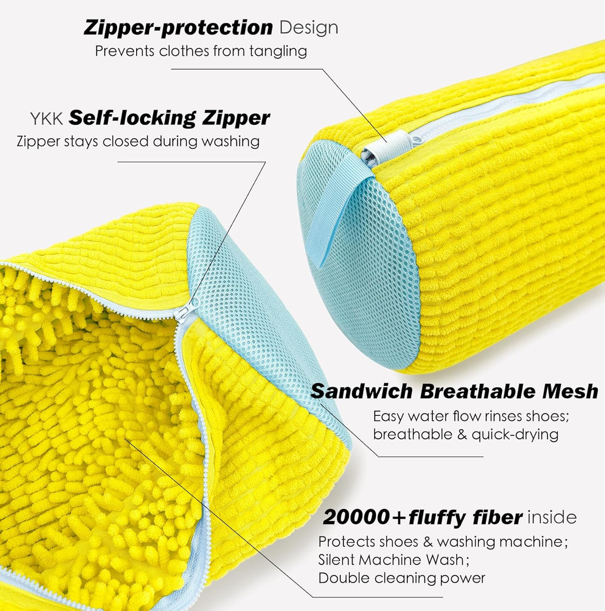 Shoe Washing Machine Bag,Laundry Shoe Bag for Washer and Dryer,Reusable Shoe Cleaning Bag for Sneakers,Tennis Shoes,With Self-locking Zipper, Microfiber Inside,Include Shoe Bag (Pro Yellow)