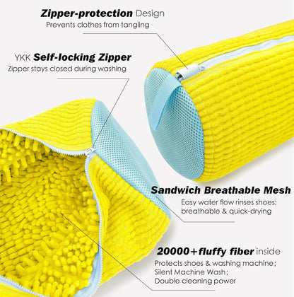 Shoe Washing Machine Bag,Laundry Shoe Bag for Washer and Dryer,Reusable Shoe Cleaning Bag for Sneakers,Tennis Shoes,With Self-locking Zipper, Microfiber Inside,Include Shoe Bag (Pro Yellow)