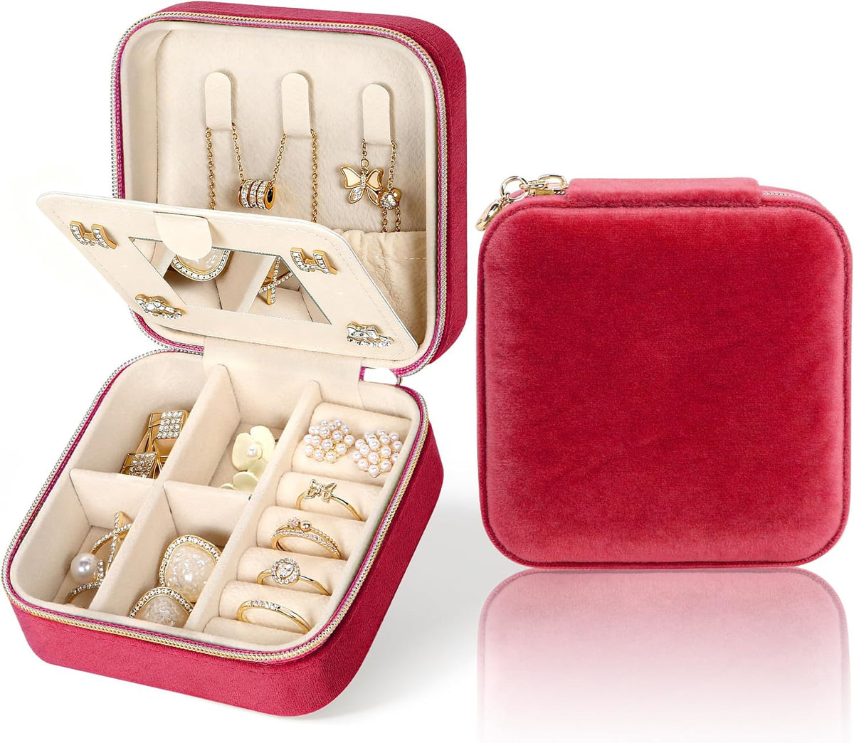 Travel Jewelry Case Small Jewelry Box Jewelry Organizer Storage Case Portable PU Leather Mini Jewelry Travel Case for Girls Womens Earring, Necklace, Rings,Bracelets