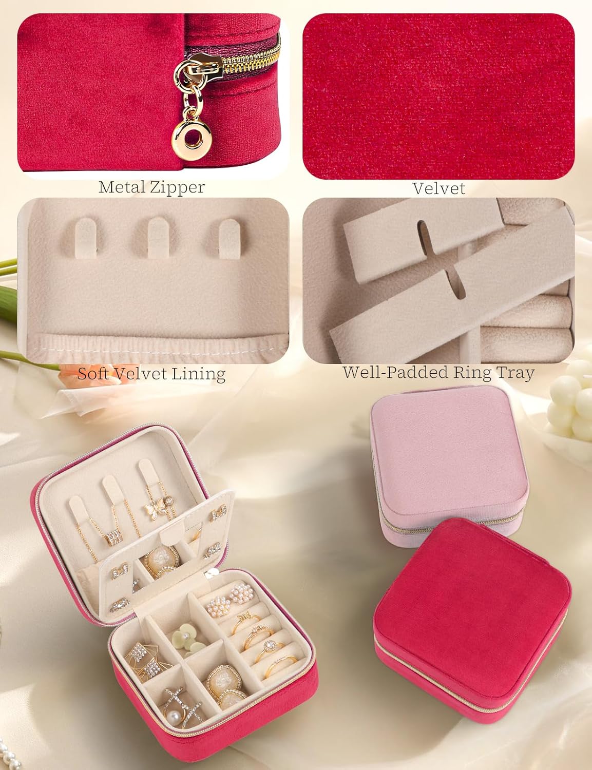Travel Jewelry Case Small Jewelry Box Jewelry Organizer Storage Case Portable PU Leather Mini Jewelry Travel Case for Girls Womens Earring, Necklace, Rings,Bracelets