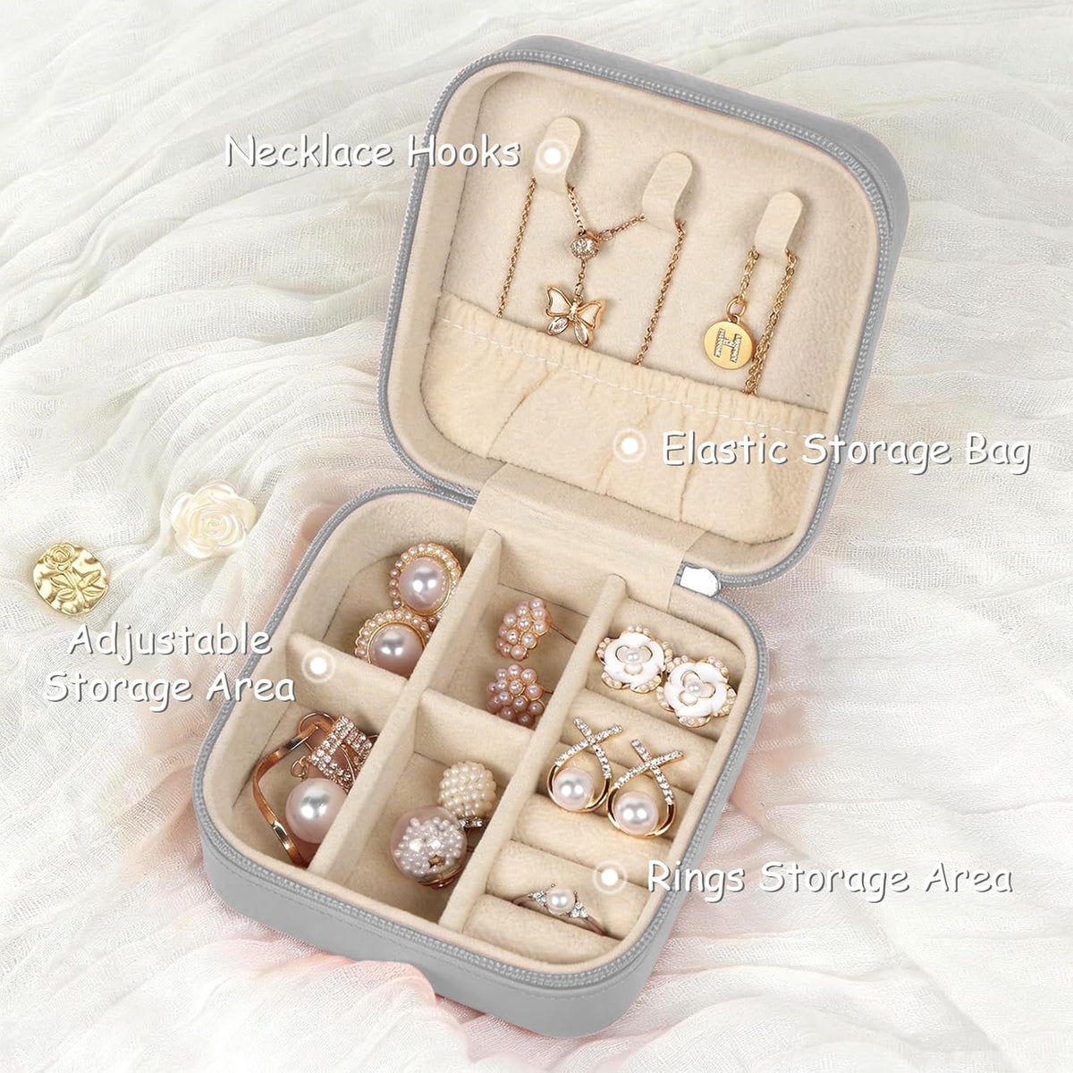Travel Jewelry Case Small Jewelry Box Jewelry Organizer Storage Case Portable PU Leather Mini Jewelry Travel Case for Girls Womens Earring, Necklace, Rings,Bracelets