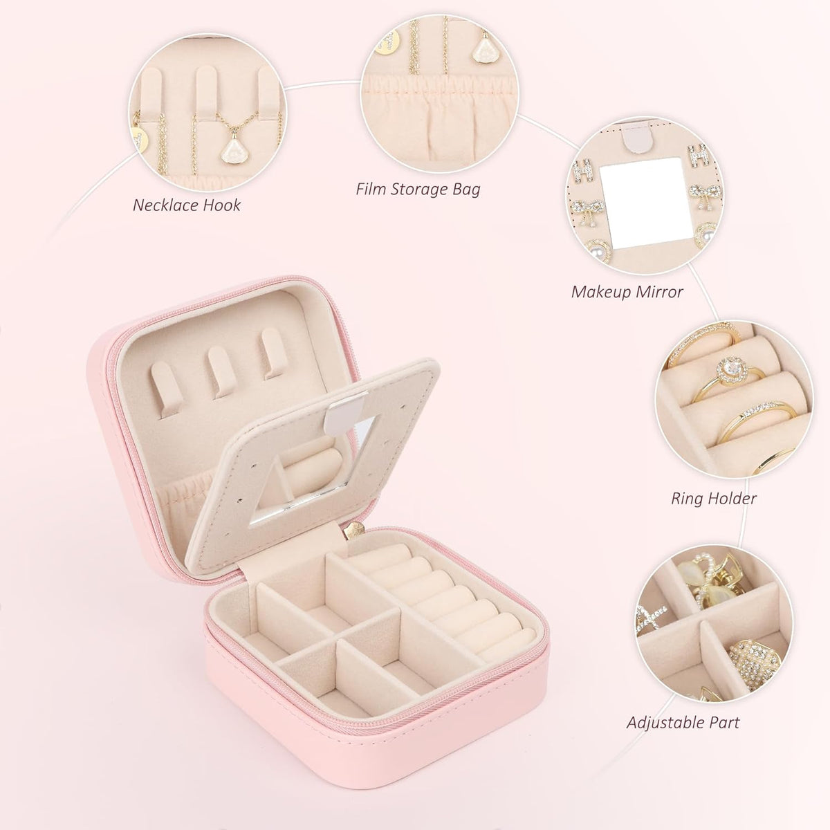Travel Jewelry Case Small Jewelry Box Jewelry Organizer Storage Case Portable PU Leather Mini Jewelry Travel Case for Girls Womens Earring, Necklace, Rings,Bracelets