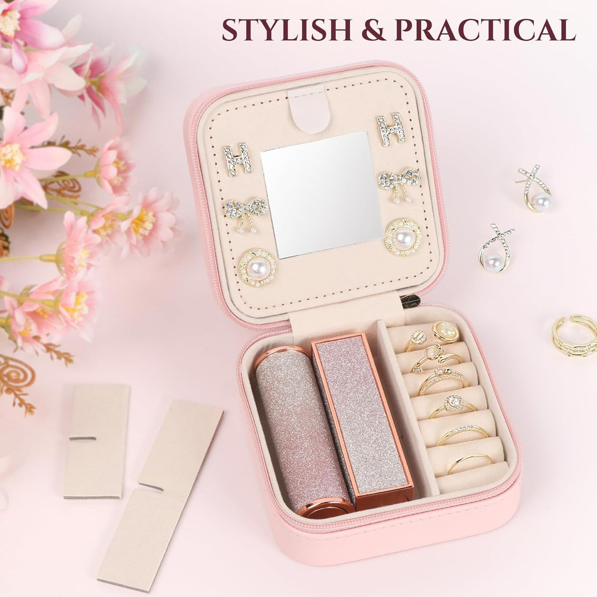 Travel Jewelry Case Small Jewelry Box Jewelry Organizer Storage Case Portable PU Leather Mini Jewelry Travel Case for Girls Womens Earring, Necklace, Rings,Bracelets