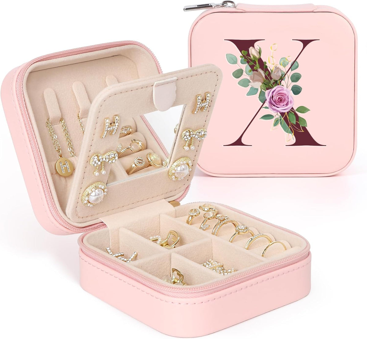 Travel Jewelry Case Small Jewelry Box Jewelry Organizer Storage Case Portable PU Leather Mini Jewelry Travel Case for Girls Womens Earring, Necklace, Rings,Bracelets