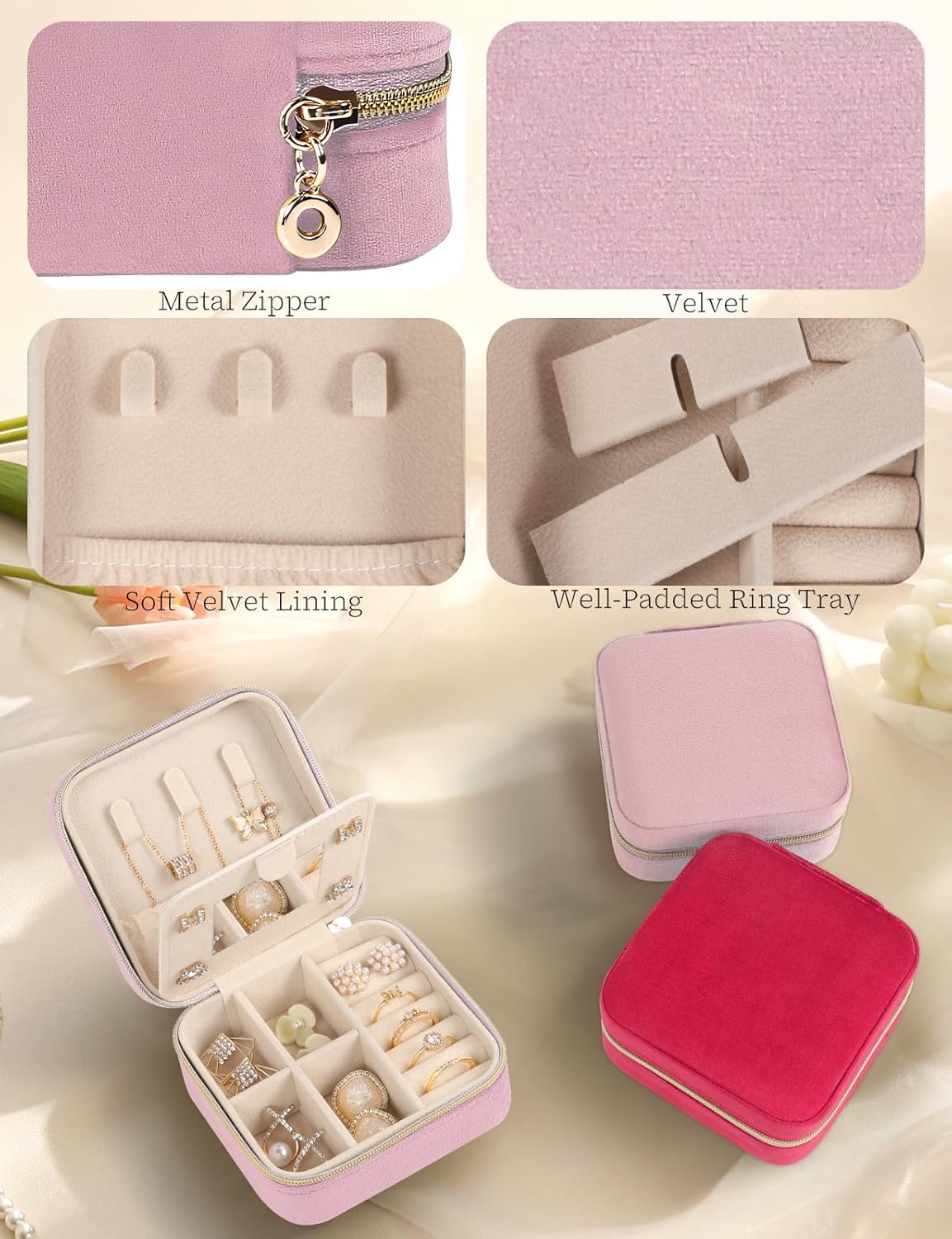 Travel Jewelry Case Small Jewelry Box Jewelry Organizer Storage Case Portable PU Leather Mini Jewelry Travel Case for Girls Womens Earring, Necklace, Rings,Bracelets