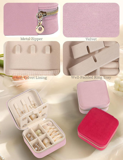 Travel Jewelry Case Small Jewelry Box Jewelry Organizer Storage Case Portable PU Leather Mini Jewelry Travel Case for Girls Womens Earring, Necklace, Rings,Bracelets