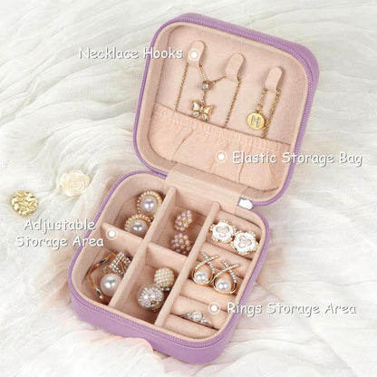 Travel Jewelry Case Small Jewelry Box Jewelry Organizer Storage Case Portable PU Leather Mini Jewelry Travel Case for Girls Womens Earring, Necklace, Rings,Bracelets
