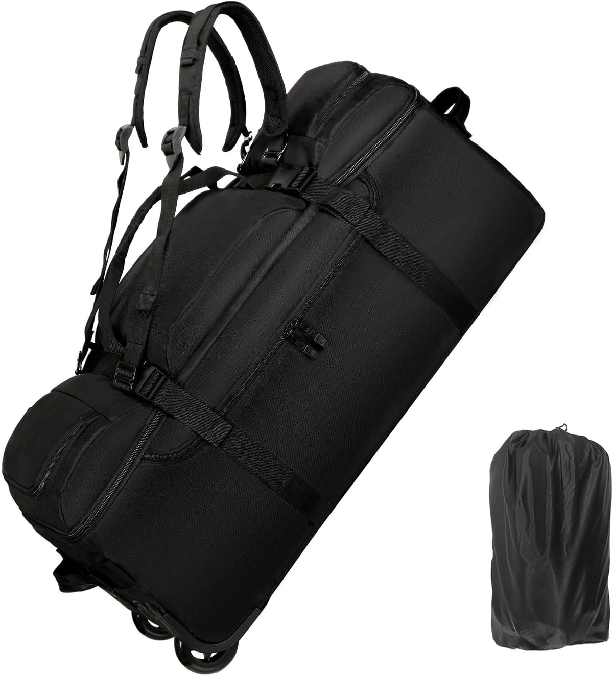 Rolling Duffle Bag with Wheels, 90L 32-inch Large Foldable Travel Duffel Bags Durable Tear-resistant Heavy-duty Luggage Bag (Black)