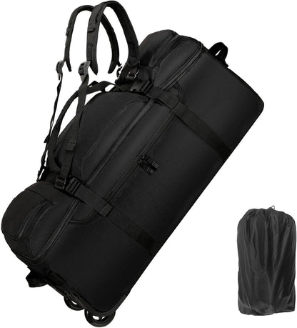 Rolling Duffle Bag with Wheels, 90L 32-inch Large Foldable Travel Duffel Bags Durable Tear-resistant Heavy-duty Luggage Bag (Black)