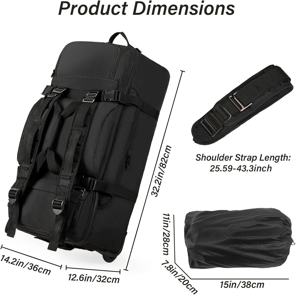Rolling Duffle Bag with Wheels, 90L 32-inch Large Foldable Travel Duffel Bags Durable Tear-resistant Heavy-duty Luggage Bag (Black)