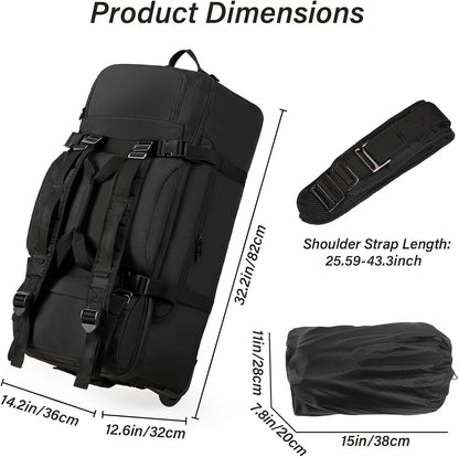 Rolling Duffle Bag with Wheels, 90L 32-inch Large Foldable Travel Duffel Bags Durable Tear-resistant Heavy-duty Luggage Bag (Black)
