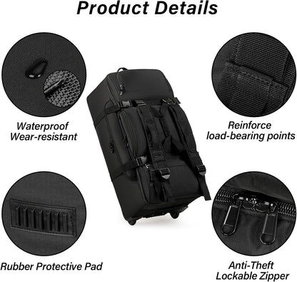 Rolling Duffle Bag with Wheels, 90L 32-inch Large Foldable Travel Duffel Bags Durable Tear-resistant Heavy-duty Luggage Bag (Black)