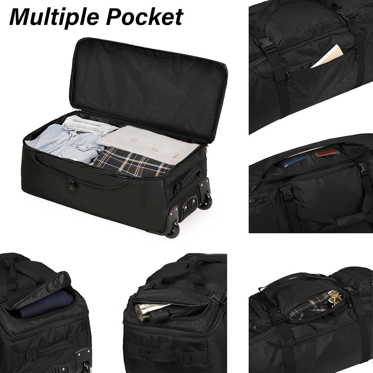 Rolling Duffle Bag with Wheels, 90L 32-inch Large Foldable Travel Duffel Bags Durable Tear-resistant Heavy-duty Luggage Bag (Black)