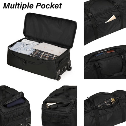 Rolling Duffle Bag with Wheels, 90L 32-inch Large Foldable Travel Duffel Bags Durable Tear-resistant Heavy-duty Luggage Bag (Black)