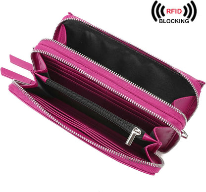 Lanyani RFID Crossbody Wallet Wristlet Purse with Phone Pocket For Women Vegan Leather - Colors B