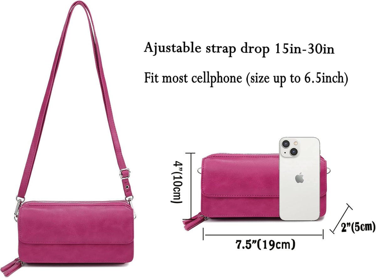 Lanyani RFID Crossbody Wallet Wristlet Purse with Phone Pocket For Women Vegan Leather - Colors B