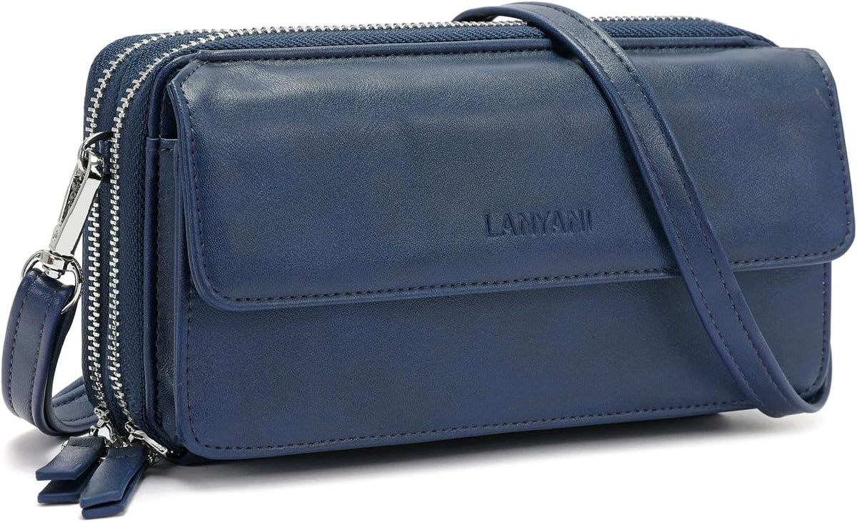 Lanyani RFID Crossbody Wallet Wristlet Purse with Phone Pocket For Women Vegan Leather - Colors B
