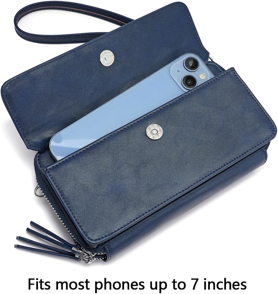 Lanyani RFID Crossbody Wallet Wristlet Purse with Phone Pocket For Women Vegan Leather - Colors B