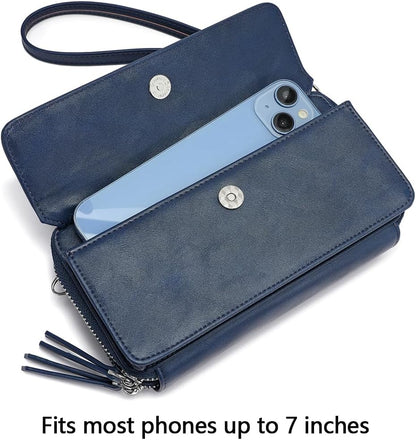 Lanyani RFID Crossbody Wallet Wristlet Purse with Phone Pocket For Women Vegan Leather - Colors B