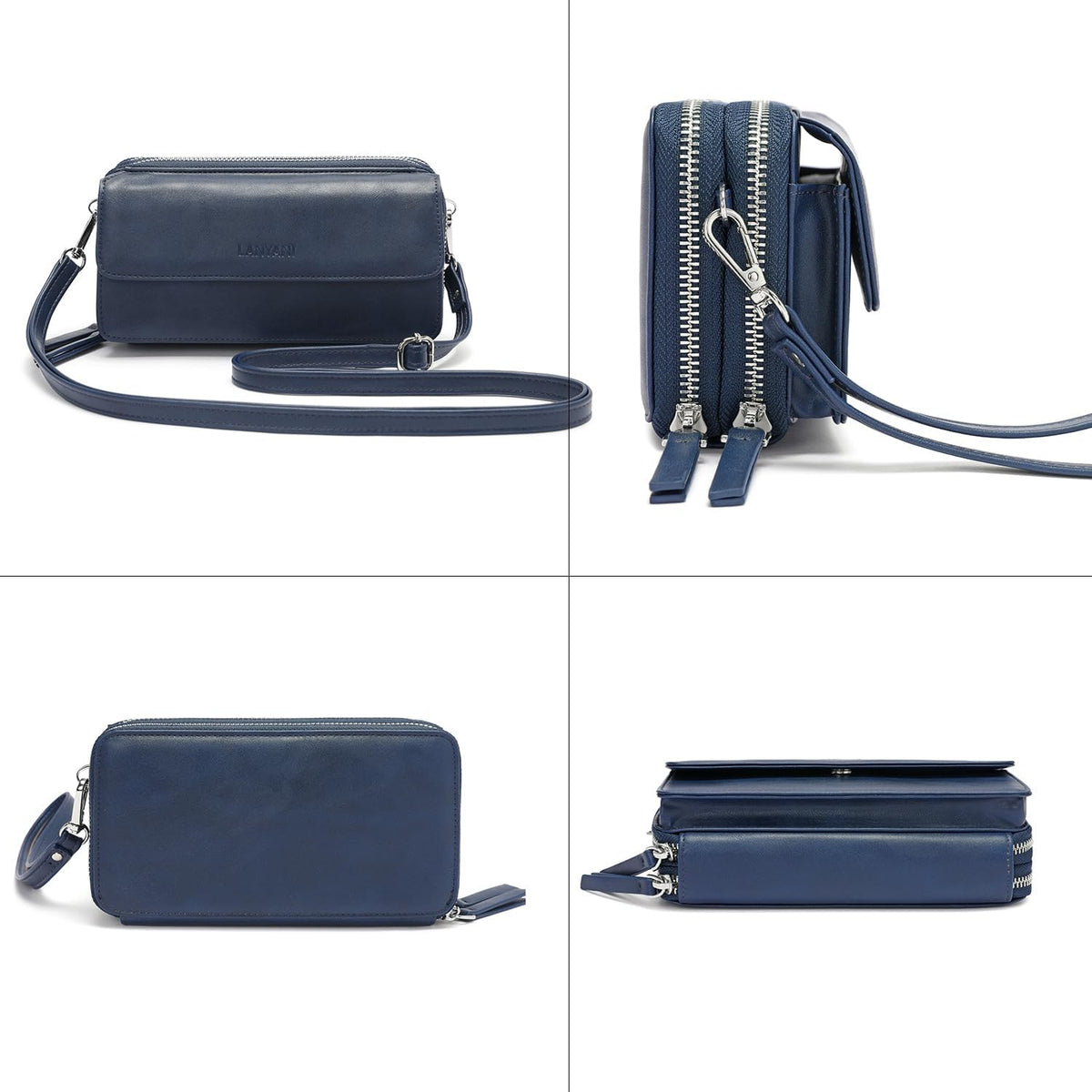 Lanyani RFID Crossbody Wallet Wristlet Purse with Phone Pocket For Women Vegan Leather - Colors B
