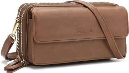 Lanyani RFID Crossbody Wallet Wristlet Purse with Phone Pocket For Women Vegan Leather - Colors B