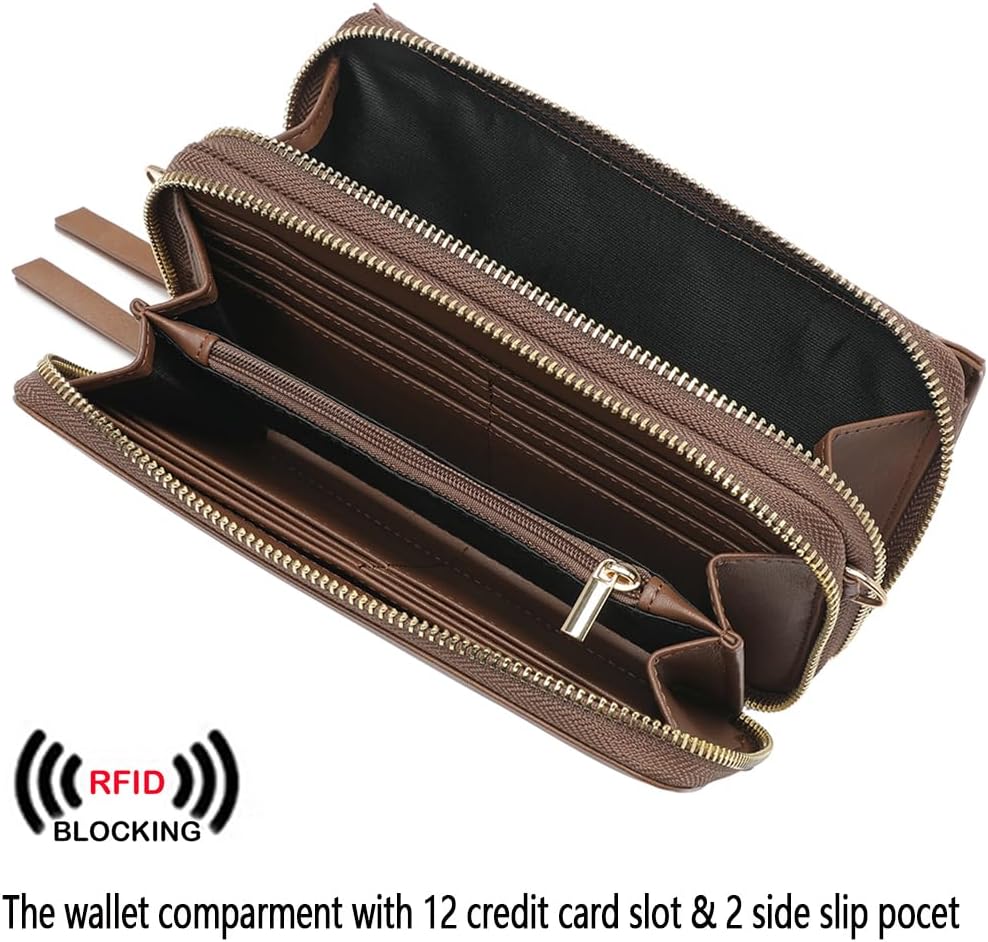 Lanyani RFID Crossbody Wallet Wristlet Purse with Phone Pocket For Women Vegan Leather - Colors B