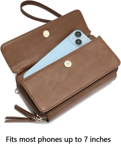 Lanyani RFID Crossbody Wallet Wristlet Purse with Phone Pocket For Women Vegan Leather - Colors B