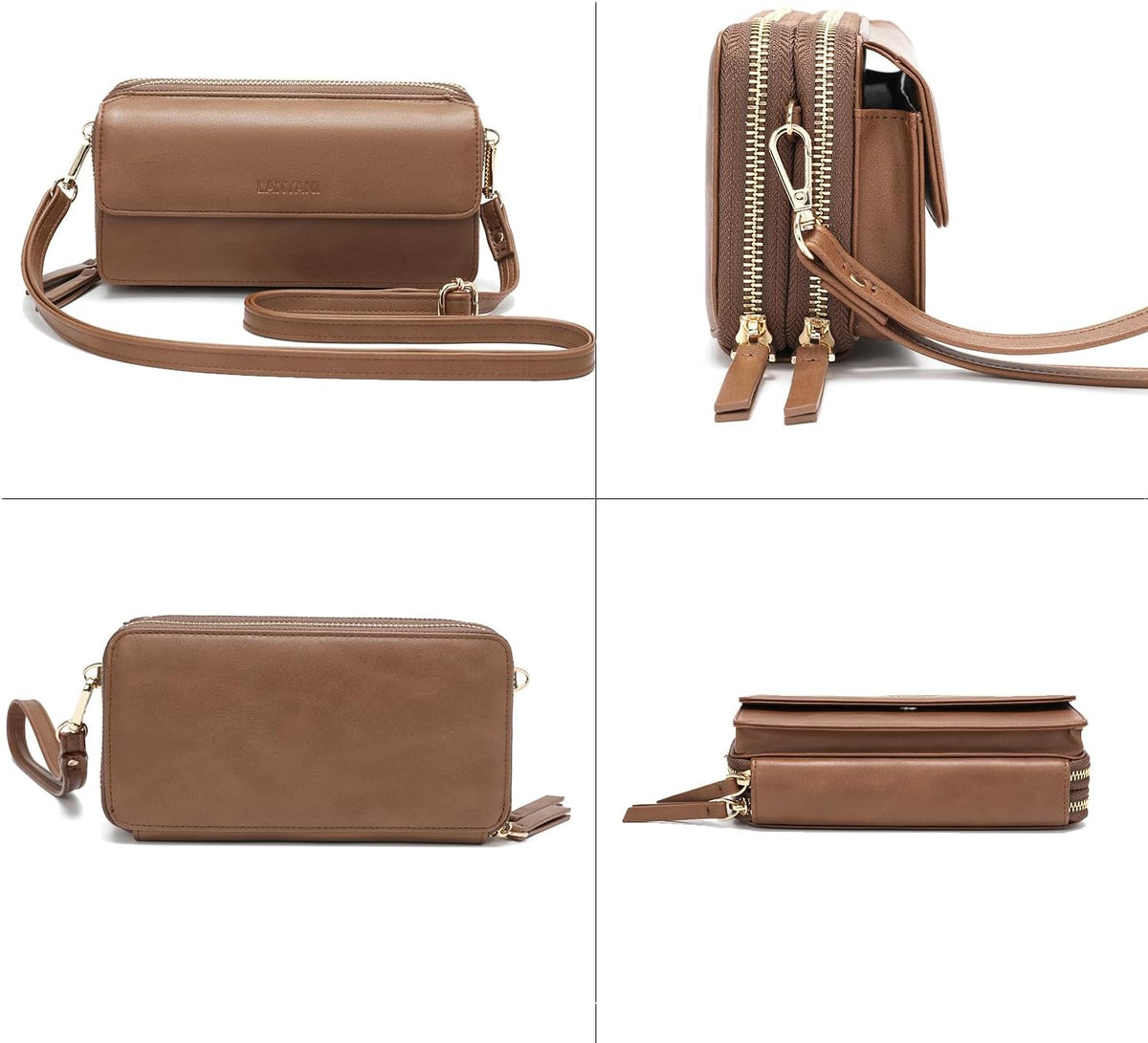 Lanyani RFID Crossbody Wallet Wristlet Purse with Phone Pocket For Women Vegan Leather - Colors B