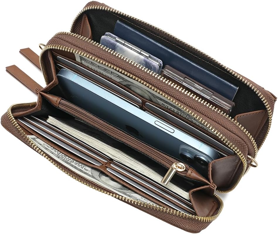 Lanyani RFID Crossbody Wallet Wristlet Purse with Phone Pocket For Women Vegan Leather - Colors B