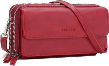 Lanyani RFID Crossbody Wallet Wristlet Purse with Phone Pocket For Women Vegan Leather - Colors B
