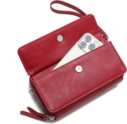 Lanyani RFID Crossbody Wallet Wristlet Purse with Phone Pocket For Women Vegan Leather - Colors B