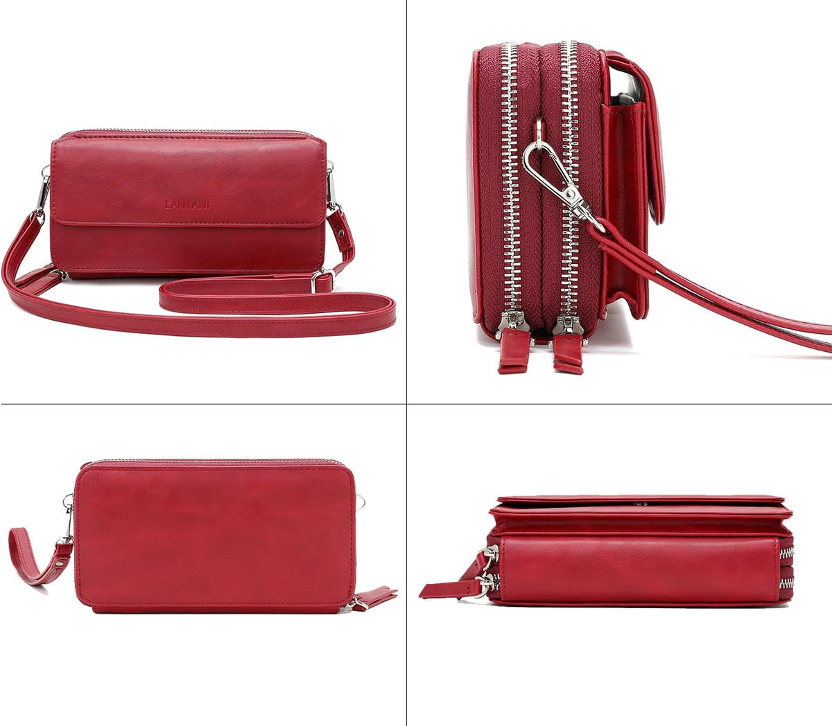 Lanyani RFID Crossbody Wallet Wristlet Purse with Phone Pocket For Women Vegan Leather - Colors B