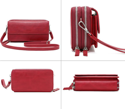 Lanyani RFID Crossbody Wallet Wristlet Purse with Phone Pocket For Women Vegan Leather - Colors B