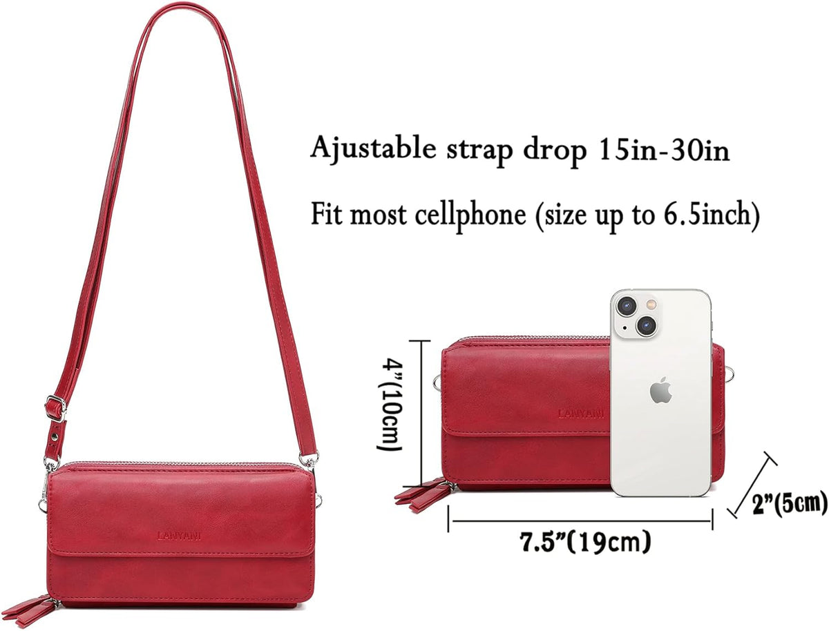 Lanyani RFID Crossbody Wallet Wristlet Purse with Phone Pocket For Women Vegan Leather - Colors B