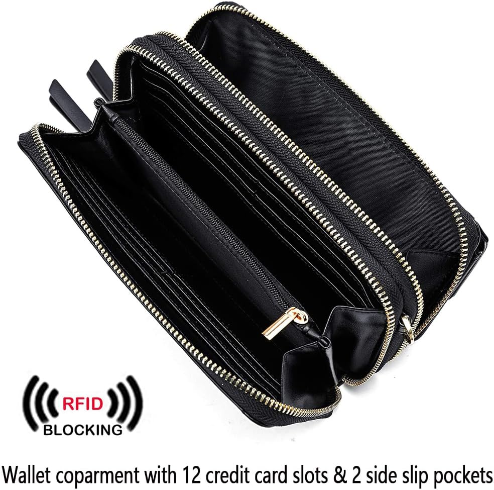 Lanyani RFID Crossbody Wallet Wristlet Purse with Phone Pocket For Women Vegan Leather - Colors B