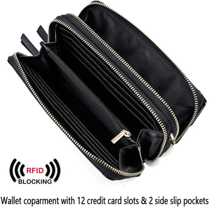 Lanyani RFID Crossbody Wallet Wristlet Purse with Phone Pocket For Women Vegan Leather - Colors B