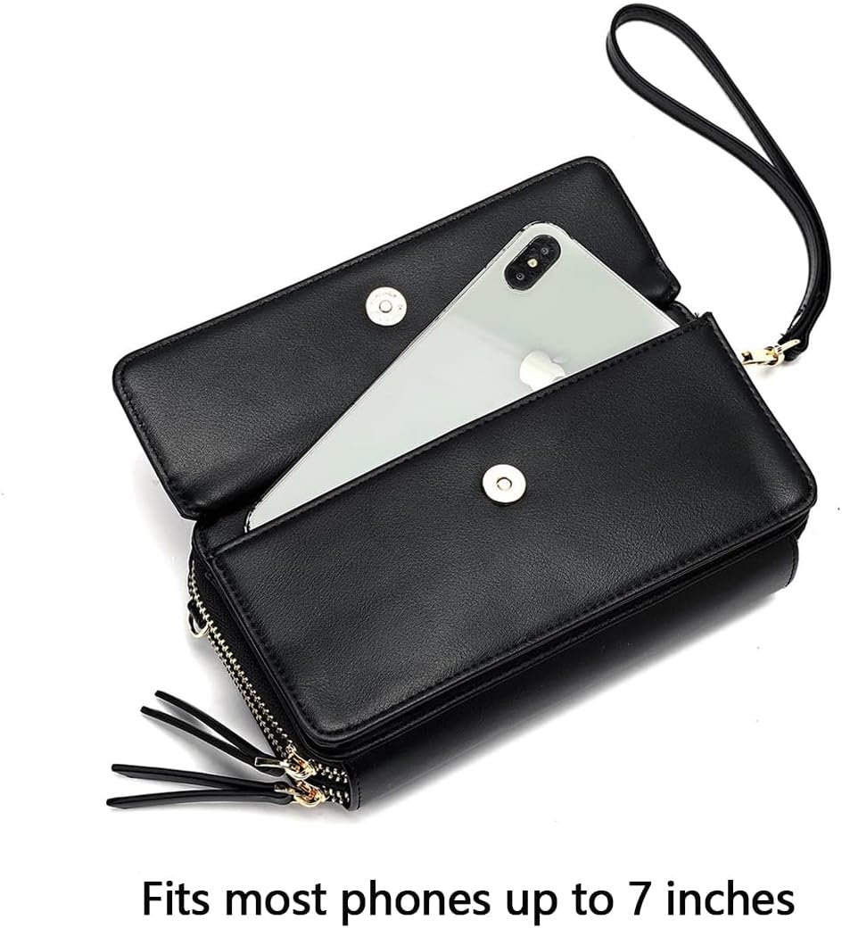 Lanyani RFID Crossbody Wallet Wristlet Purse with Phone Pocket For Women Vegan Leather - Colors B