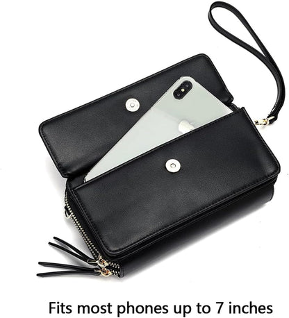 Lanyani RFID Crossbody Wallet Wristlet Purse with Phone Pocket For Women Vegan Leather - Colors B