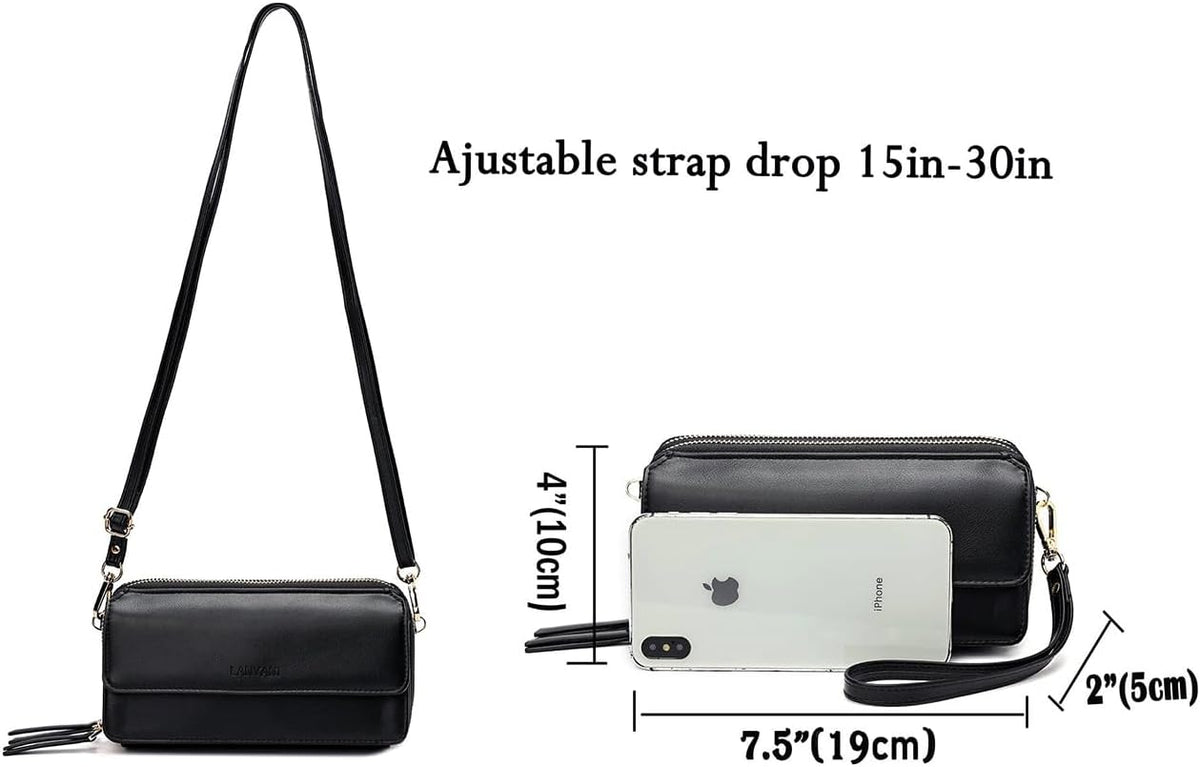 Lanyani RFID Crossbody Wallet Wristlet Purse with Phone Pocket For Women Vegan Leather - Colors B