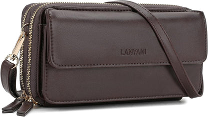 Lanyani RFID Crossbody Wallet Wristlet Purse with Phone Pocket For Women Vegan Leather - Colors B