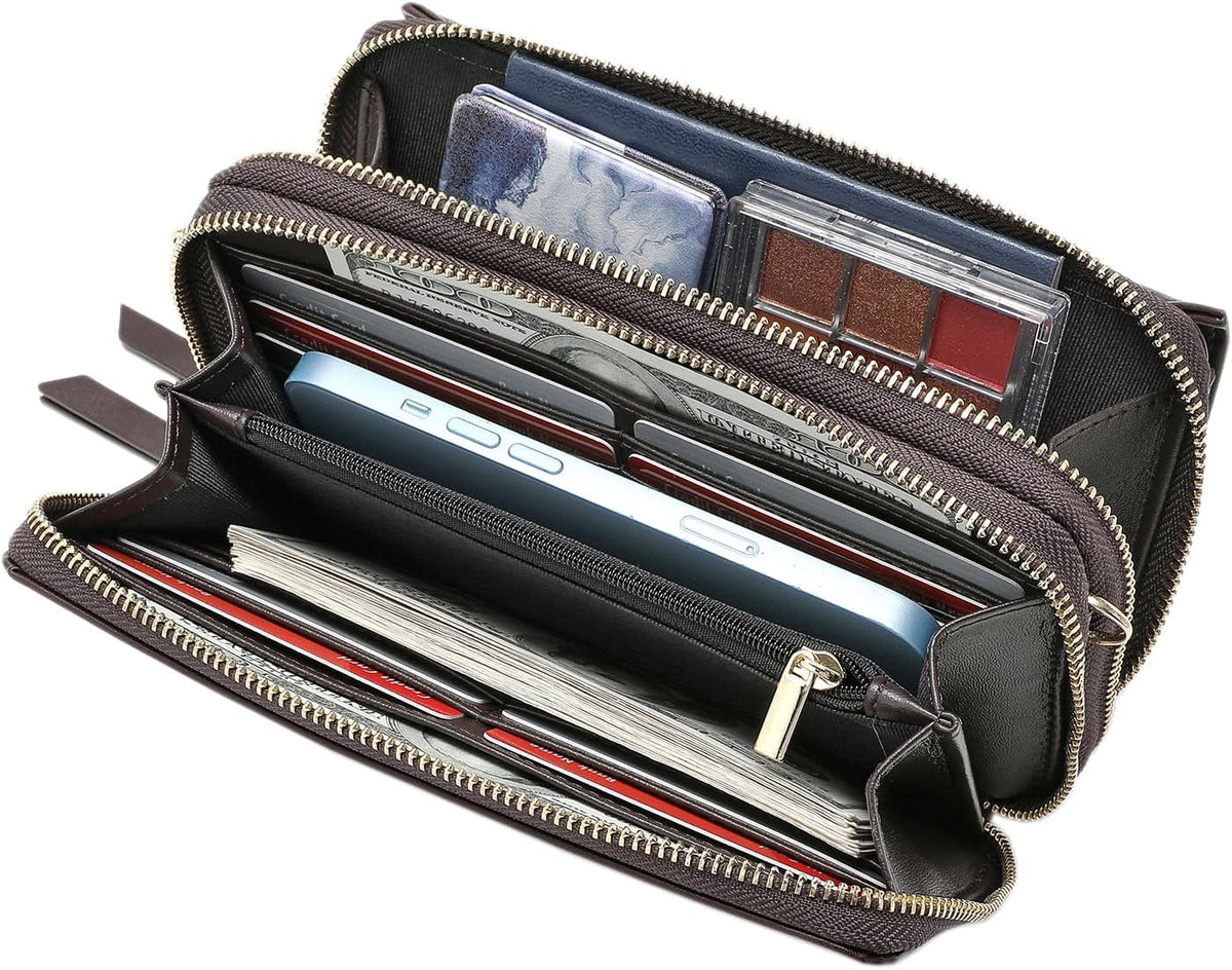 Lanyani RFID Crossbody Wallet Wristlet Purse with Phone Pocket For Women Vegan Leather - Colors B