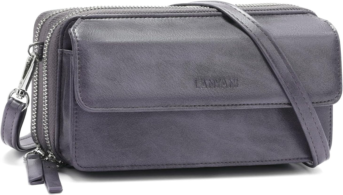 Lanyani RFID Crossbody Wallet Wristlet Purse with Phone Pocket For Women Vegan Leather - Colors B
