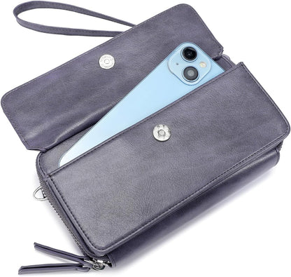 Lanyani RFID Crossbody Wallet Wristlet Purse with Phone Pocket For Women Vegan Leather - Colors B