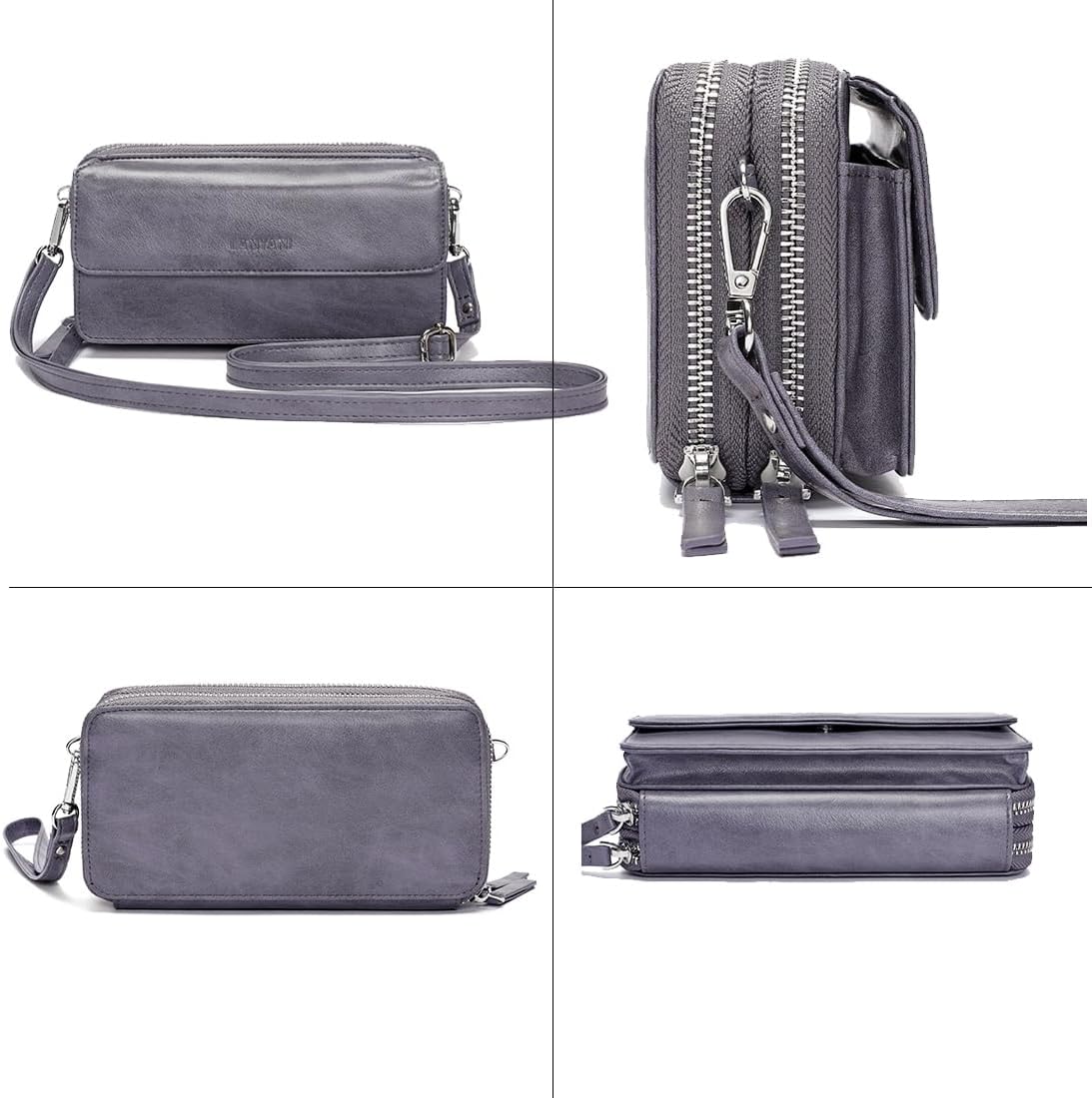 Lanyani RFID Crossbody Wallet Wristlet Purse with Phone Pocket For Women Vegan Leather - Colors B